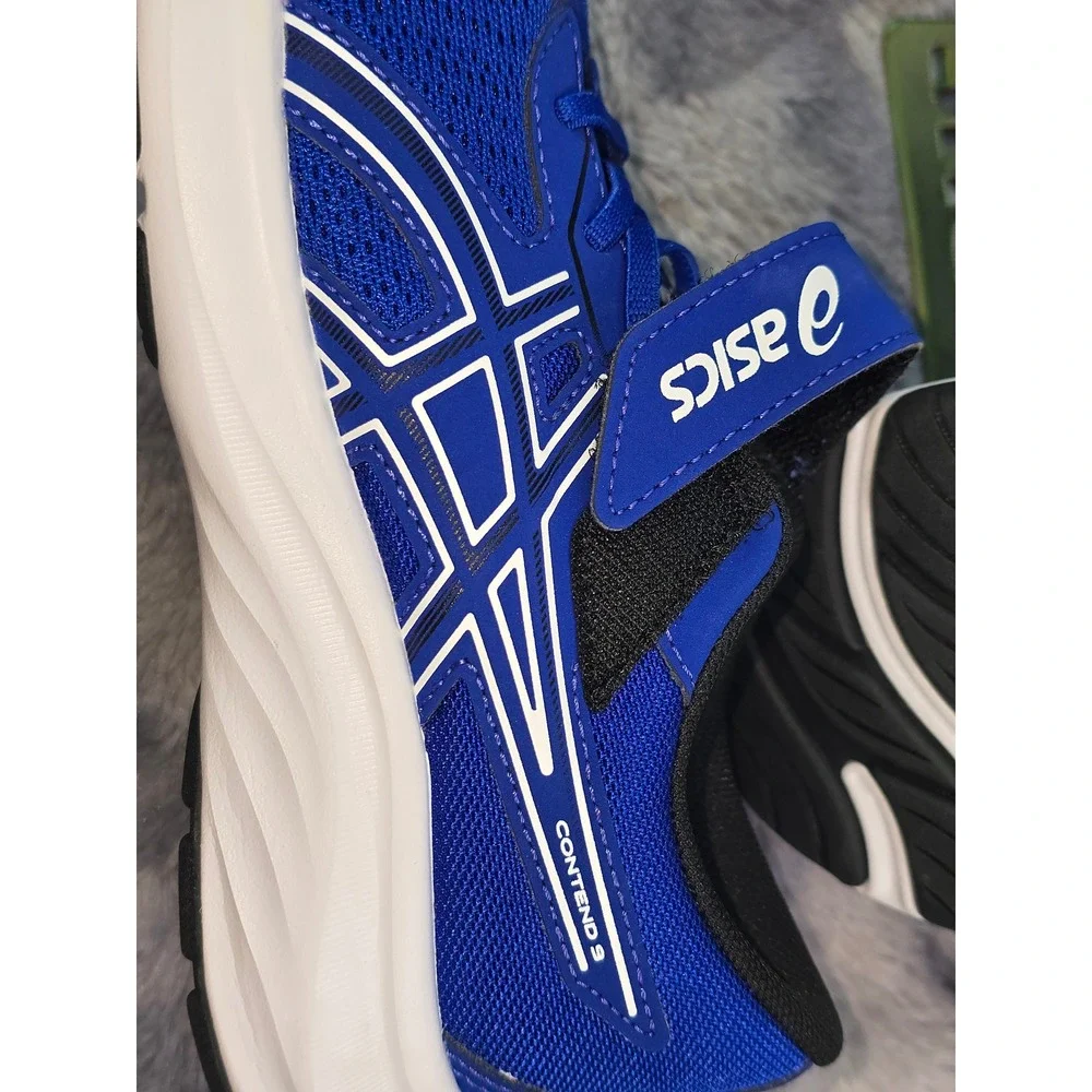 NWOT Asics Contend 9 Athletic Shoes Blue White Hook and Loop Kids Size 2.5